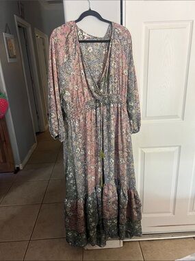 Boho Floral Maxi Dress in Pink and Green